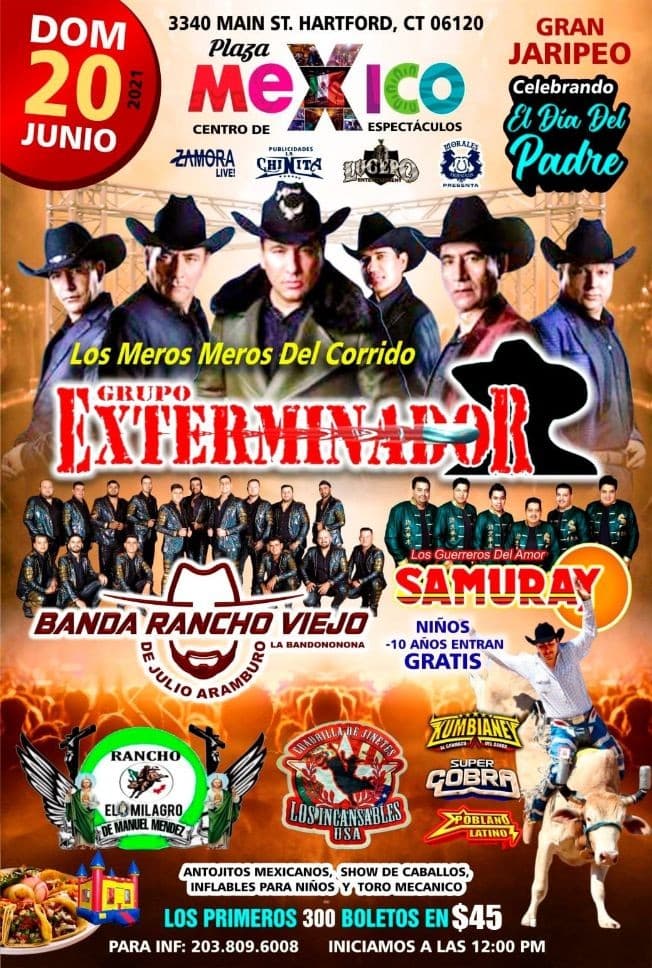 Event - Grupo Exterminador, Banda Rancho Viejo de Julio Aramburo y Samuray en Vivo! - Hartford, Connecticut - June 20, 2021 | concert tickets