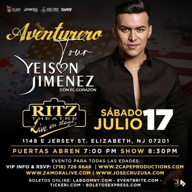 Event - YEISON JIMENEZ  “AVENTURERO TOUR” EN NEW JERSEY - Elizabeth, New Jersey - July 17, 2021 | concert tickets