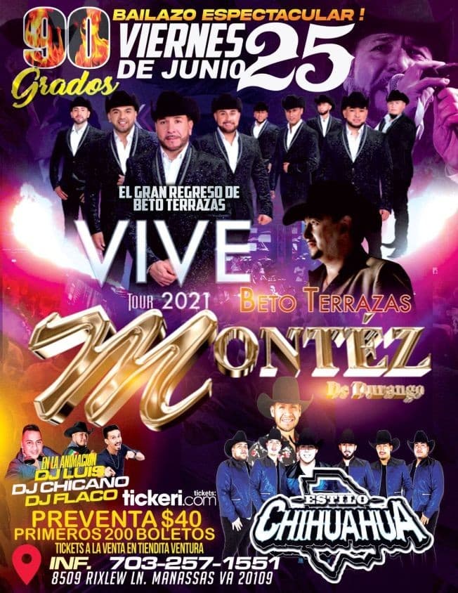 Event - Montez de Durango y Estilo Chihuahua en Vivo en 90 Grados! - Manassas, Virginia - June 25, 2021 | concert tickets