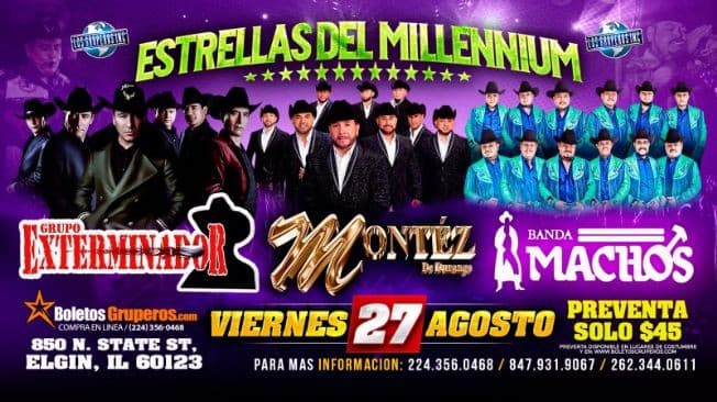 Event - GRUPO MONTEZ DE DURANGO, GRUPO EXTERMINADOR, BANDA MACHOS - Elgin, Illinois - August 27, 2021 | concert tickets
