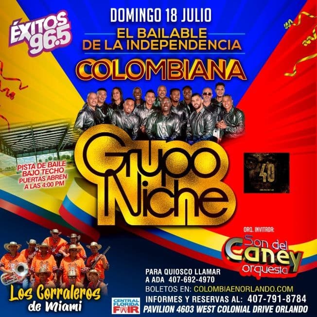 Event - GRUPO NICHE y Los Corraleros de Miami en concierto /El Bailable de La Independencia Colombiana en Orlando - Orlando, Florida - July 18, 2021 | concert tickets
