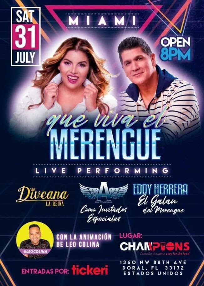 Event - DIVEANA, EDDY HERRERA QUE VIVA EL MERENGUE - Doral, Florida - 31 de julio de 2021 | concert tickets
