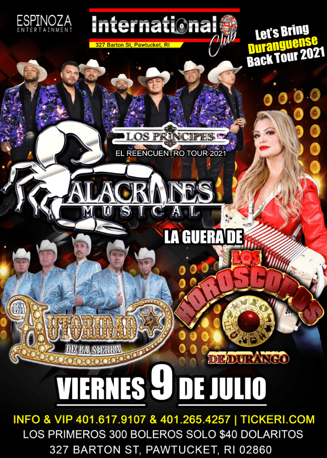 Event - Alacranes Musical, Horoscopos de Durango y Autoridad de la Sierra en Pawtucket, RI - Pawtucket, Rhode Island - July 9, 2021 | concert tickets