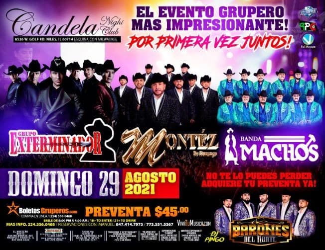 Event - GRUPO MONTEZ DE DURANGO, GRUPO EXTERMINADOR, BANDA MACHOS - Niles, Illinois - August 29, 2021 | concert tickets