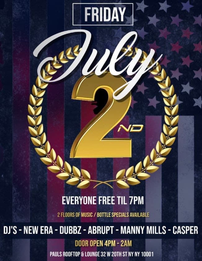 Event - Pre Independence Day Weekend At Paul Bar And Rooftop - New York, New York - 2 de julio de 2021 | concert tickets
