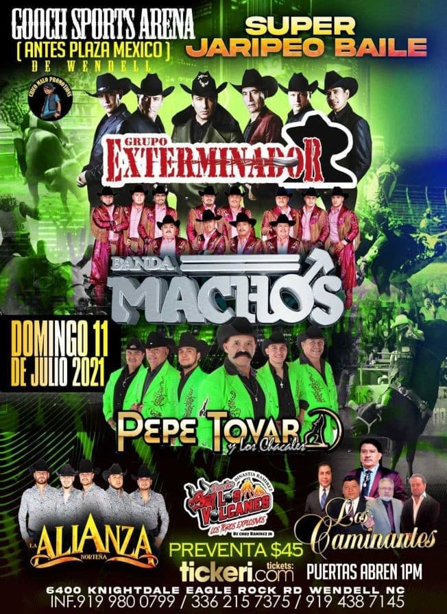 Event - Grupo Exterminador, Banda Machos, Pepe Tovar, Alianza Norteña y Los Caminantes en Vivo! - Wendell, North Carolina - July 11, 2021 | concert tickets