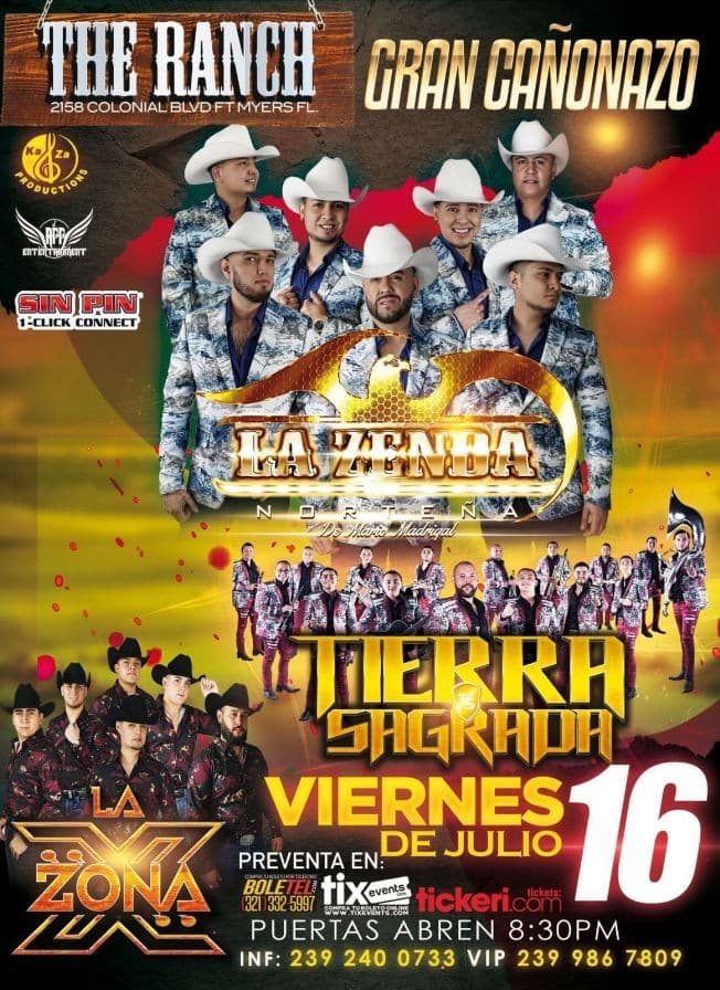 Event - GRAN CAÑONAZO GRUPO LA ZENDA NORTEÑA DE MARIO MADRIGAL, GRUPO TIERRA SAGRADA, GRUPO LA ZONA - Fort Myers, Florida - July 16, 2021 | concert tickets