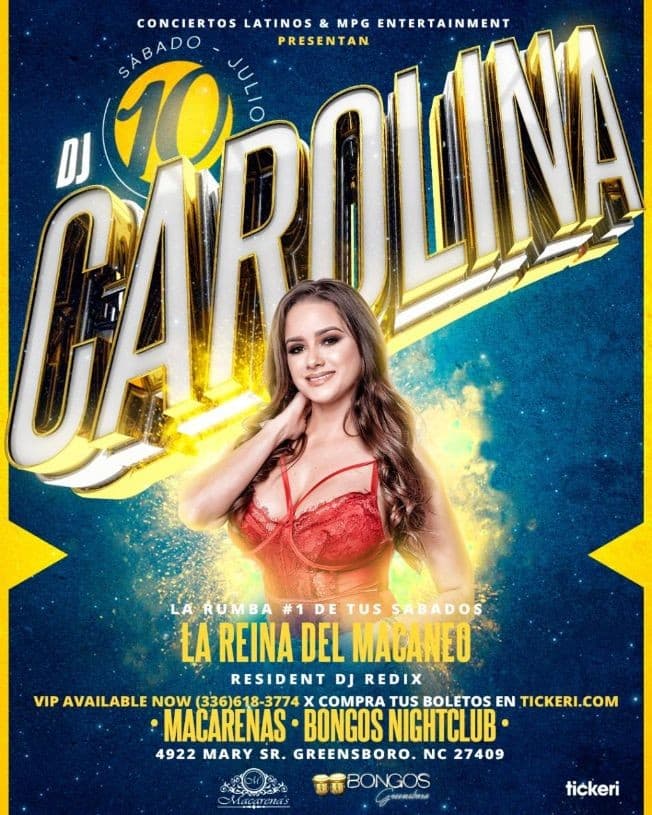 Event - DJ Carolina - Sabados Tropicales en Macarenas - Greensboro, North Carolina - 10 de julio de 2021 | concert tickets