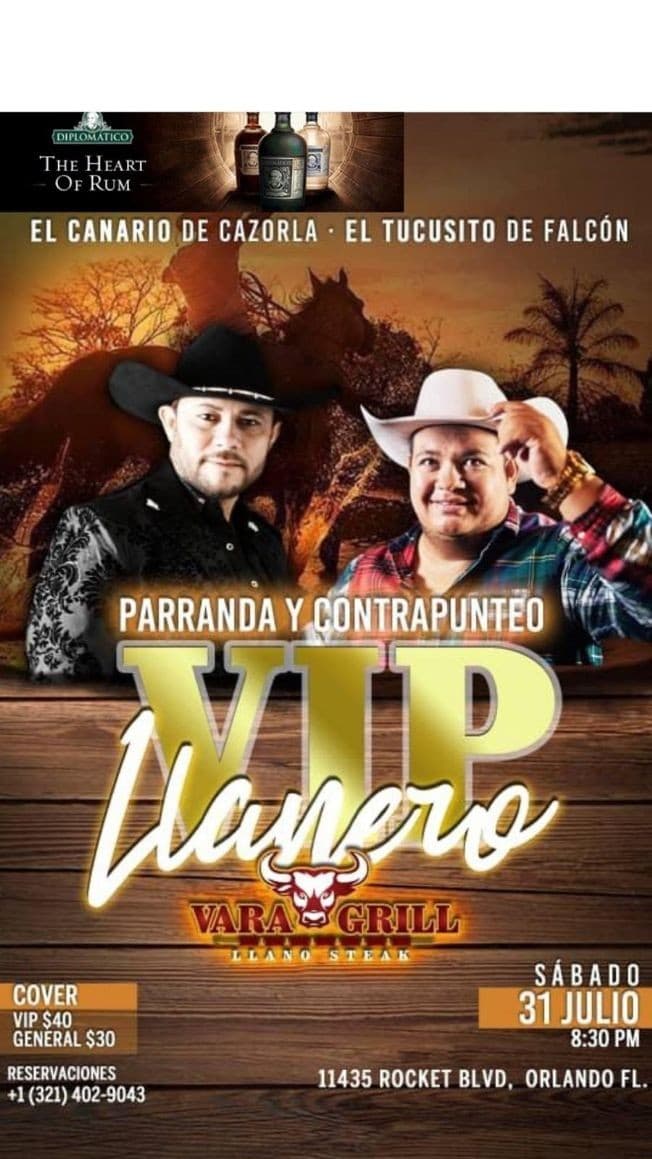 Event - EL CANARIO DE CAZORLA, EL TUCUSITO DE FALCON, PARRANDA Y CONTRAPUNTEO - Orlando, Florida - July 31, 2021 | concert tickets