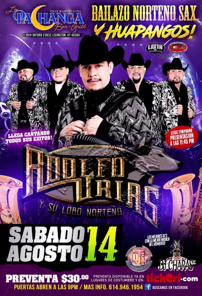 Event - ADOLFO URIAS EN LA PACHANGA NIGHT CLUB - Lexington, Kentucky - August 14, 2021 | concert tickets