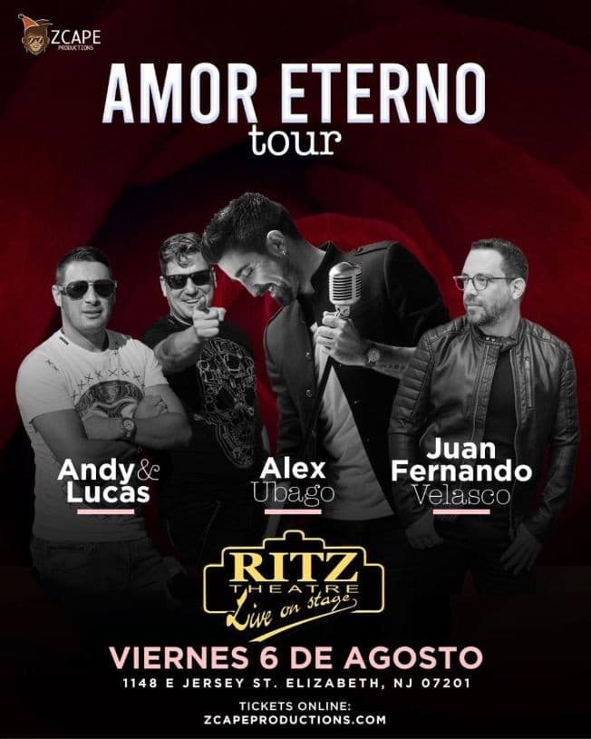 Event - ALEX UBAGO, ANDY & LUCAS, JUAN FERNANDO VELASCO, AMOR ETERNO TOUR EN NEW JERSEY - Elizabeth, New Jersey - February 11, 2022 | concert tickets