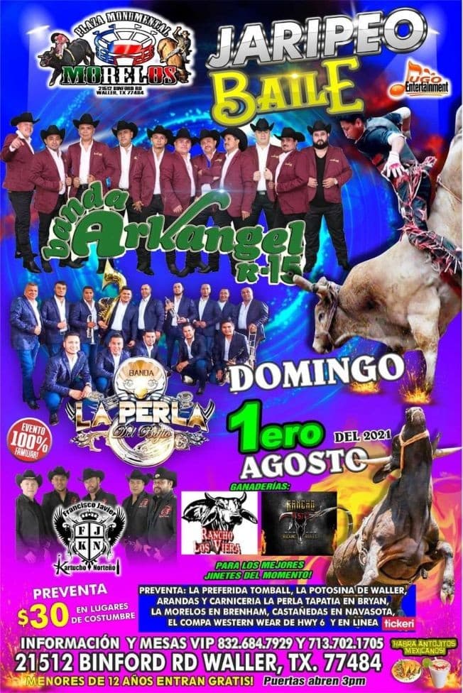 Event - JARIPEO BAILE- BANDA ARKANGEL R15 - BANDA LA PERLA - KARTUCHO NORTEÑO - Waller, Texas - August 1, 2021 | concert tickets