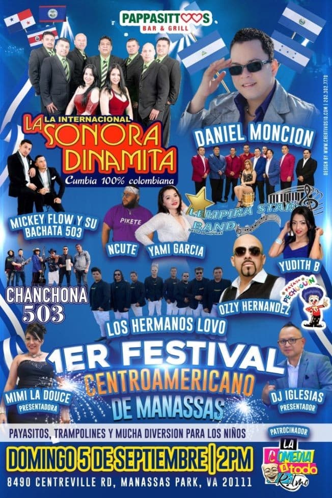 Event - 1er FESTIVAL CENTROAMERICANO, LA INTERNACIONAL SONORA DINAMITA, DANIEL MONCION, LOS HERMANOS LOVO, YAMI GARCIA, NCUTE Y MUCHOS MAS - Manassas Park, Virginia - September 5, 2021 | concert tickets