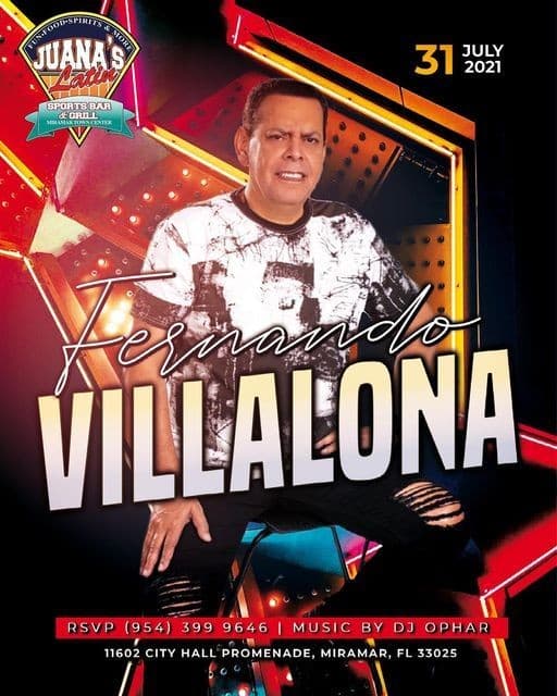 Event - FERNANDO VILLALONA EN CONCIERTO EN JUANAS SPORTS BAR - miami, Florida - July 31, 2021 | concert tickets