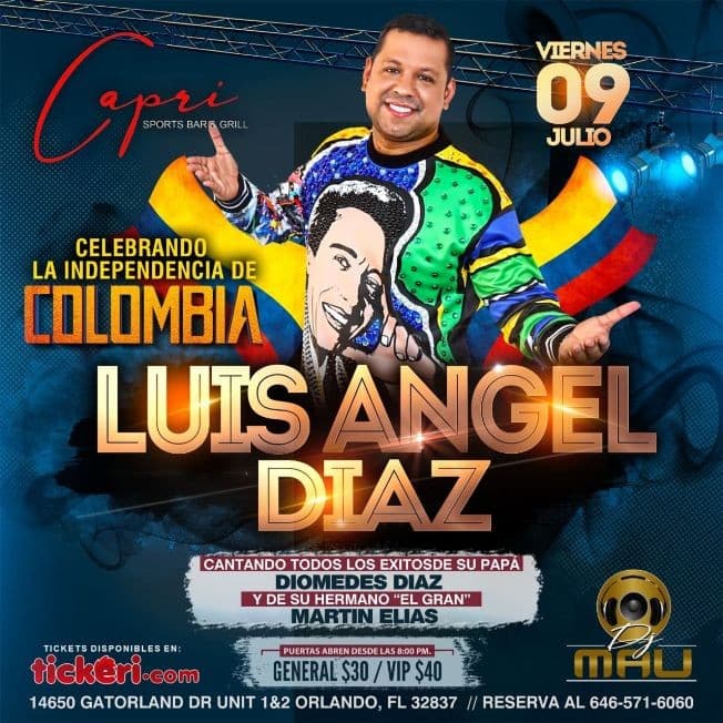 Event - Luis Angel Diaz Fiesta de Independencia de Colombia - Orlando, Florida - July 9, 2021 | concert tickets