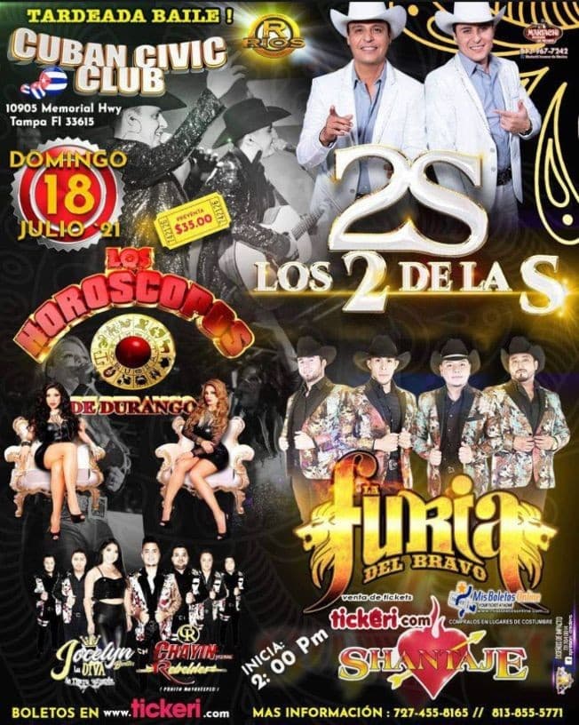 Event - GRUPO LOS HOROSCOPO DE DURANGO, GRUPO LA FURIA DEL BRAVO, GRUPO LOS 2 DE LA S, JOCELYN BENITEZ LA DIVA, CHAYIN Y SUS REBELDES - Tampa, Florida - July 18, 2021 | concert tickets