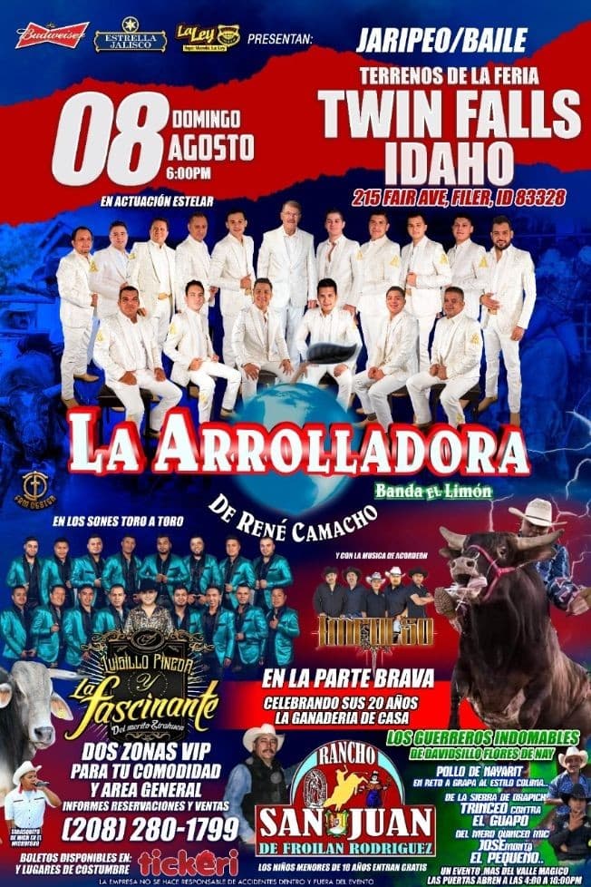 Event - Super Jaripeo Baile con La Arrolladora, Luisillo Pineda y La Fascinante! - Filer, Idaho - August 8, 2021 | concert tickets