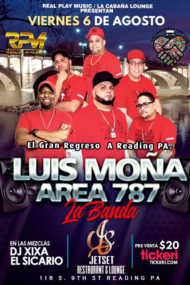 Event - LUIS MONA Y AREA 787 @ JETSET REST & LOUNGE - Reading, Pennsylvania - August 6, 2021 | concert tickets