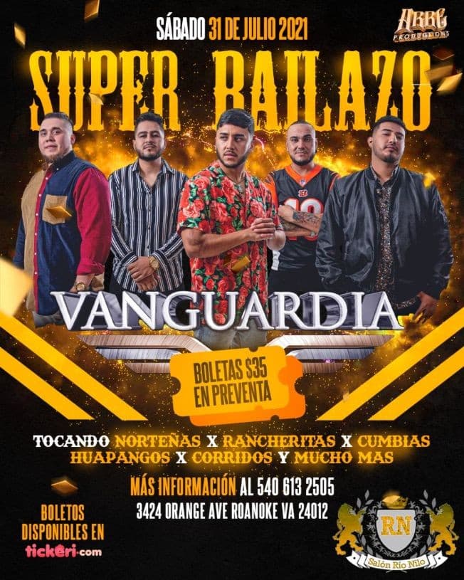 Event - Grupo Vanguardia @ Salon Rio Nilo - Roanoke, Virginia - Roanoke, Virginia - July 31, 2021 | concert tickets