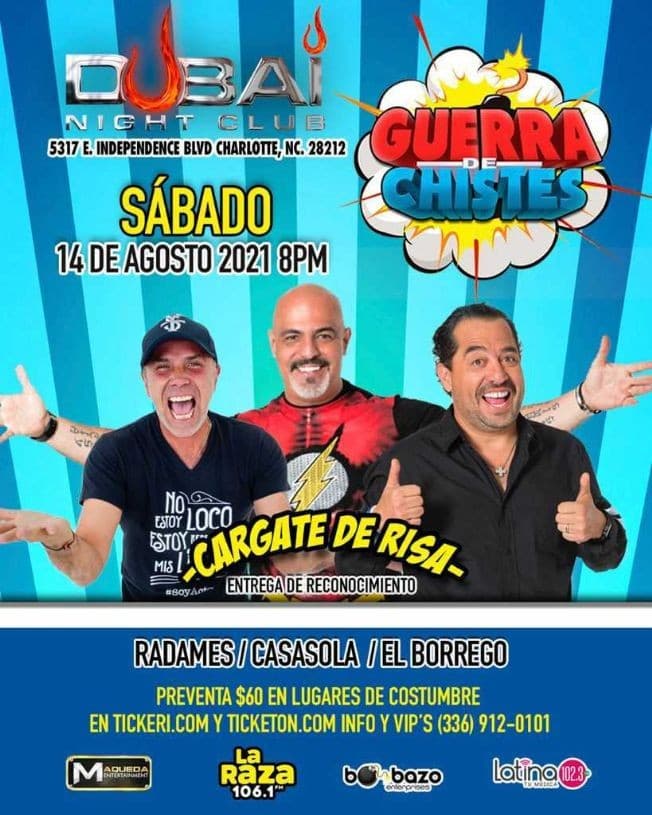 Event - RADAMES / CASASOLA / EL BORREGO, CARGATE DE RISA, GUERRA DE CHISTES EN CHARLOTTE NORTH CAROLINA - Charlotte, North Carolina - August 14, 2021 | concert tickets