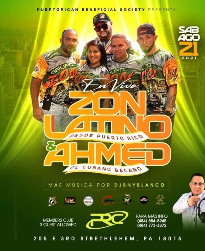 Event - Desde Puerto Rico El Grupo Zon Latino y Ahmed El Cubano Bacano - Bethlehem, Pennsylvania - August 21, 2021 | concert tickets