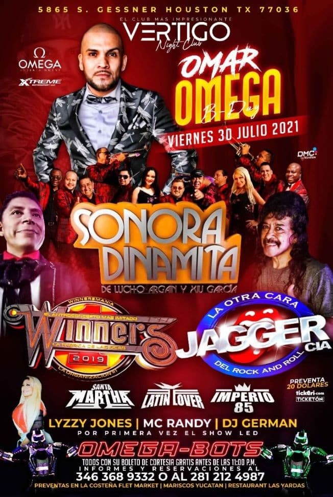 Event - SONORA DINAMITA DE LUCHO ARGAIN Y XIU GARCIA, OMAR OMEGA B-DAY, HOUSTON TEXAS - Houston, Texas - July 30, 2021 | concert tickets