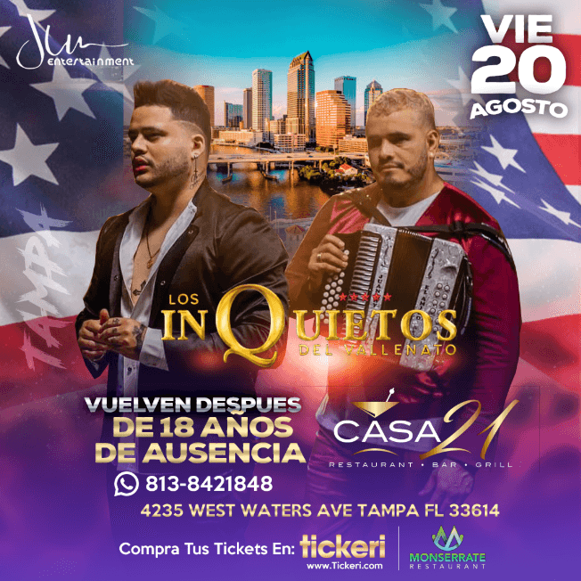 Event - LOS INQUIETOS DEL VALLENATO EN CONCIERTO ! TAMPA FLORIDA - Tampa, Florida - August 20, 2021 | concert tickets