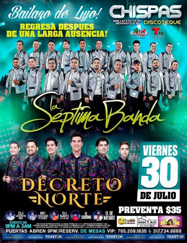 Event - LA SEPTIMA BANDA, DECRETO NORTE EN CONCIERTO ! INDIANAPOLIS INDIANA - Indianapolis, Indiana - July 30, 2021 | concert tickets