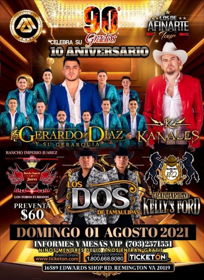 Event - GERARDO DIAZ Y SU JERARQUIA, KANALES, LOS DOS DE TAMAULIPAS EN CONCIERTO ! REMINGTON VIRGINIA - Remington, Virginia - August 1, 2021 | concert tickets