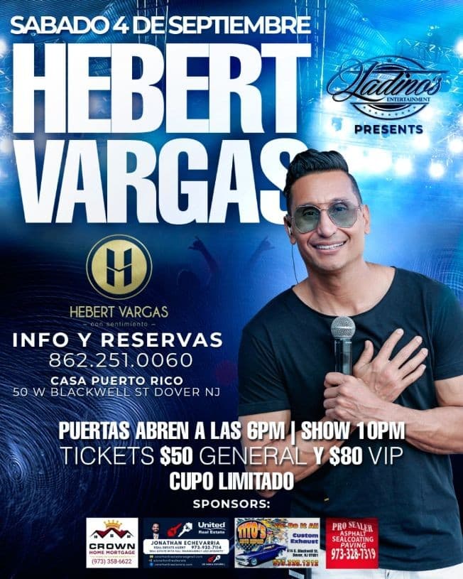 Event - HEBERT VARGAS - Dover, New Jersey - September 4, 2021 | concert tickets
