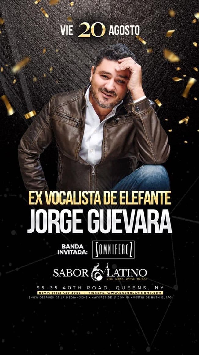 Event - Jorge Guevara - ex vocalista de Elefante - Queens, New York - August 20, 2021 | concert tickets