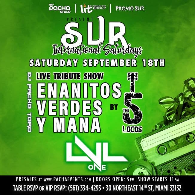 Event - Enanitos Verdes y Mana Live Tribute Saturday Sept 18th @ Level One (LVL ONE) Nightclub and Lounge Miami - Miami, Florida - September 18, 2021 | concert tickets