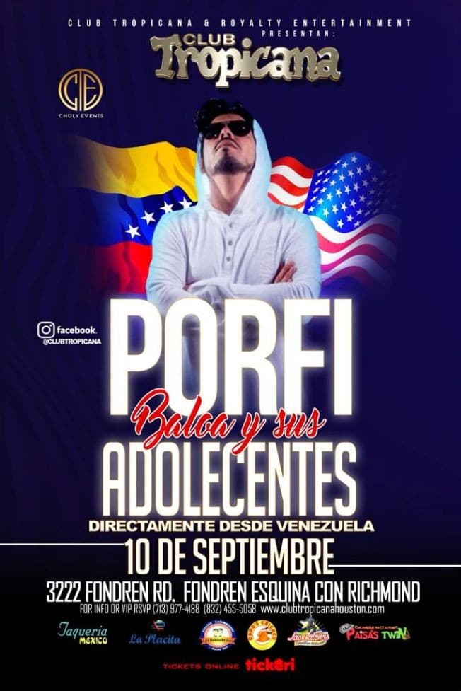 Event - PORFI BALOA Y SUS ADOLESCENTES EN CONCIERTO HOUSTON TX - Houston, Texas - 10 de septiembre de 2021 | concert tickets