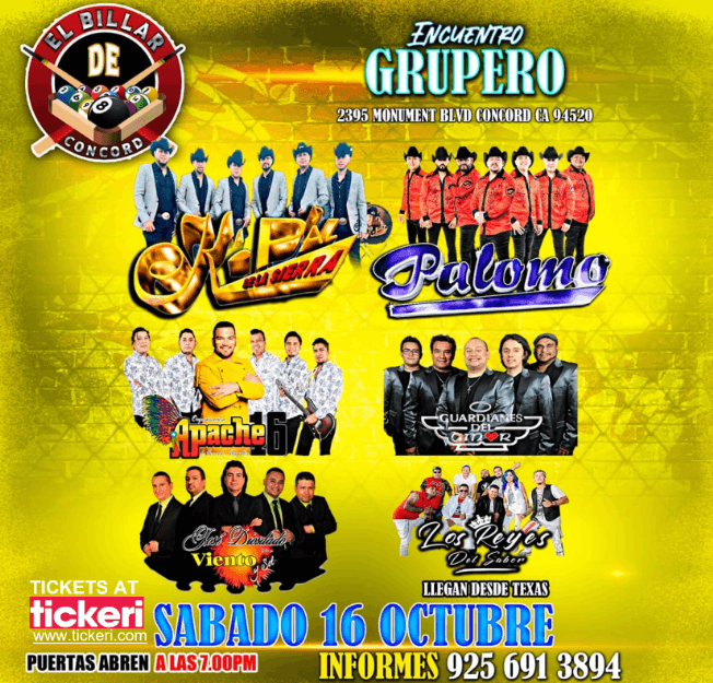 Event - K-PAZ DE LA SIERRA,GRUPO PALOMO,ORGANIZACION APACHE 16, JOSE DIOSDADO Y SU VIENTO Y SOL, GUARDIANES DEL AMOR, LOS REYES DEL SABOR EN VIVO ! CONCORD CALIFORNIA - Concord, California - October 16, 2021 | concert tickets
