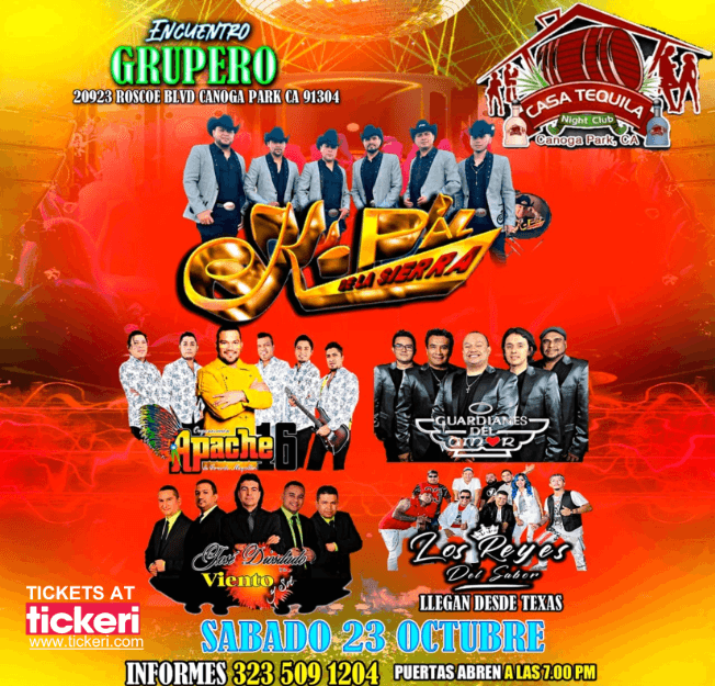 Event - K-PAZ DE LA SIERRA, ORGANIZACION APACHE 16, JOSE DIOSDADO Y SU VIENTO Y SOL, GUARDIANES DEL AMOR, LOS REYES DEL SABOR EN VIVO ! CANOGA PARK CALIFORNIA - Canoga Park, California - October 23, 2021 | concert tickets