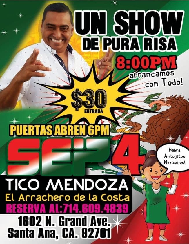 Event - Un Show de Pura Risa con Tico Mendoza El Arrechero de la Costa en Vivo! - Santa Ana, California - September 4, 2021 | concert tickets