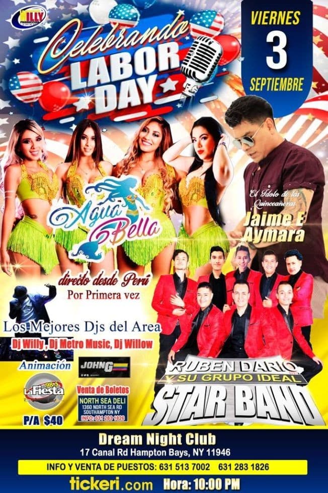 Event - AGUA BELLA, JAIME E AYMARA, RUBEN DARIO Y SU GRUPO IDEAL STAR BAND EN CONCIERTO ! HAMPTON BAYS NEW YORK - Hampton Bays, New York - 3 de septiembre de 2021 | concert tickets