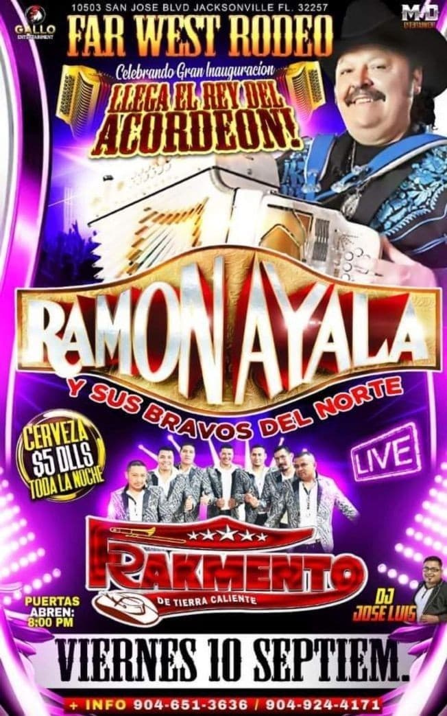 Event - Ramon Ayala y Sus Bravos Del Norte en Vivo! NUEVA FECHA CONFIRMADA - Jacksonville, Florida - September 10, 2021 | concert tickets