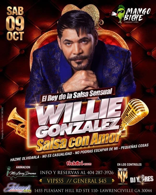 Event - WILLIE GONZALEZ EL REY DE LA SALSA SENSUAL EN VIVO ! LAWRENCEVILLE GEORGIA - Lawrenceville, Georgia - October 9, 2021 | concert tickets