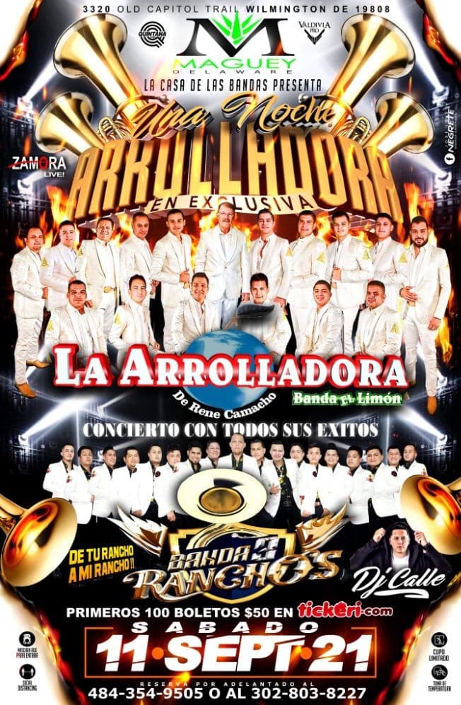 Event - LA ARROLLADORA EN VIVO CON BANDA 3 RANCHOS - Wilmington, Delaware - 11 de septiembre de 2021 | concert tickets