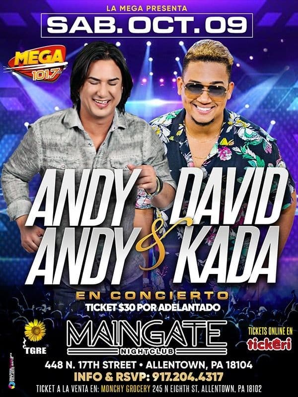 Event - ANDY ANDY & DAVID KADA 🔥 EN CONCIERTO 🔥 ALLENTOWN, PA - Allentown, Pennsylvania - October 9, 2021 | concert tickets