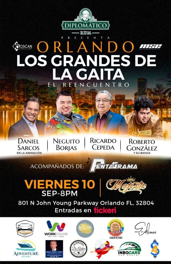 Event - NEGUITO BORGAS-RICARDO CEPEDA-ROBERTO GONZALEZ Y SU BANDA- DANIEL SARCOS ANIMANDO-LOS GRANDES DE LA GAITA - ORLANDO FLORIDA - Orlando, Florida - September 10, 2021 | concert tickets