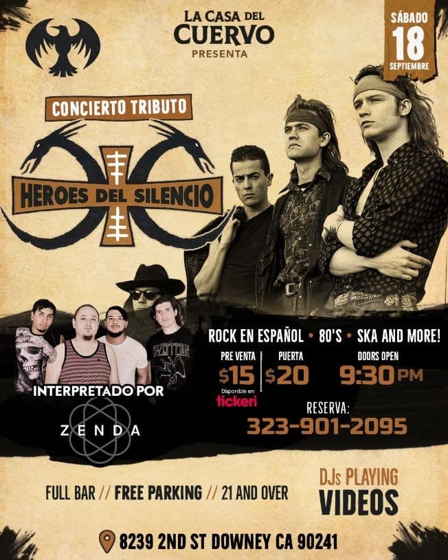 Event - HEROES DEL SILENCIO CONCIERTO TRIBUTO POR ZENDA - Downey, California - September 18, 2021 | concert tickets