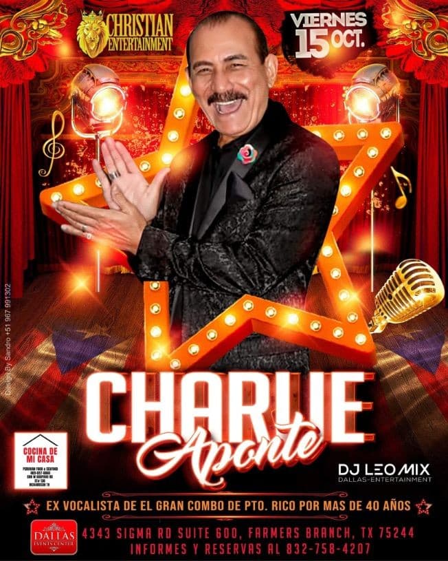 Event - CHARLIE APONTE ex vocalista del Gran Combo en Dallas TX - Farmers Branch, Texas - October 15, 2021 | concert tickets