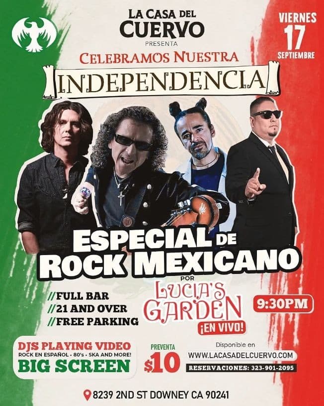 Event - ESPECIAL DE ROCK MEXICANO EN VIVO CON LUCIA'S GARDEN. CELEBRACION DIA DE LA INDEPENDENCIA - Downey, California - September 17, 2021 | concert tickets