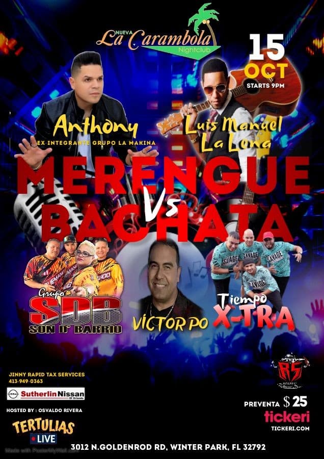 Event - MERENGUE VS BACHATA - Winter Park, Florida - October 15, 2021 | concert tickets