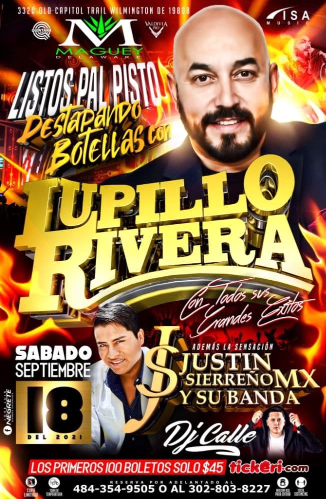 Event - LUPILLO RIVERA Y JUSTIN SIERRENO EN VIVO ! WILMINGTON DELAWARE - Wilmington, Delaware - September 18, 2021 | concert tickets