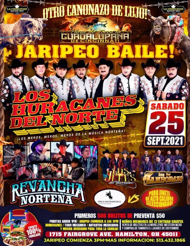 Event - JARIPEO BAILE- LOS HURACANES DEL NORTE-REVANCHA NORTEÑA - LOS JEFES DEL BARRANCO- LOS DEL TAMBORAZO - CINCINNATI OHIO - HAMILTON, Ohio - September 25, 2021 | concert tickets