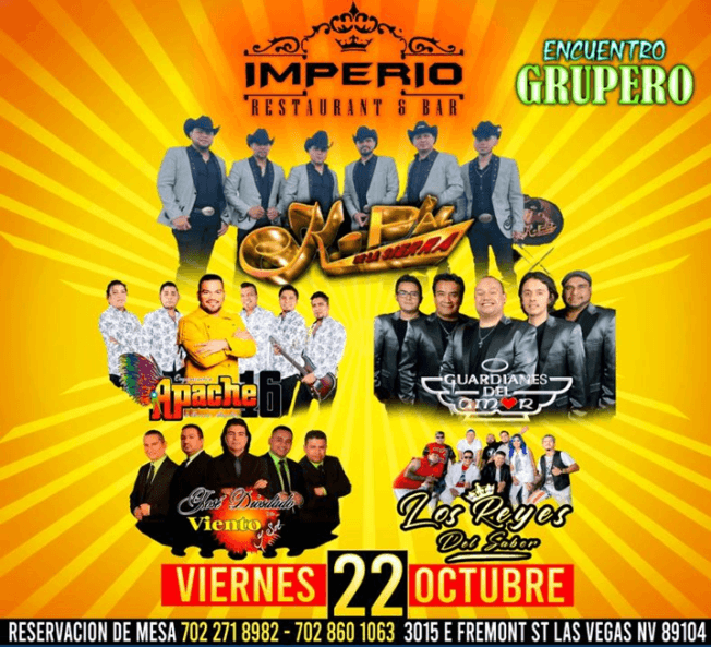Event - K PAZ DE LA SIERRA - APACHE - GUARDIANES DEL AMOR- LOS REYES DEL SABOR-JOSE DIOSDADO Y VIENTO Y SOL - ENCUENTRO GRUPERO -  LAS VEGAS NV - Las Vegas, Nevada - October 22, 2021 | concert tickets