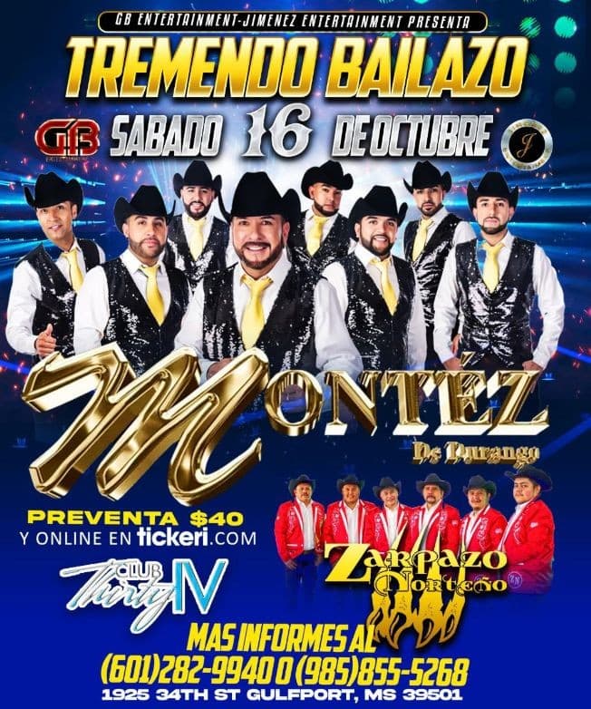Event - MONTEZ DE DURANGO - ZARPAZO NORTEÑO - TREMENDO BAILAZO!  GULFPORT MISSISSIPPI - Gulfport, Mississippi - October 16, 2021 | concert tickets